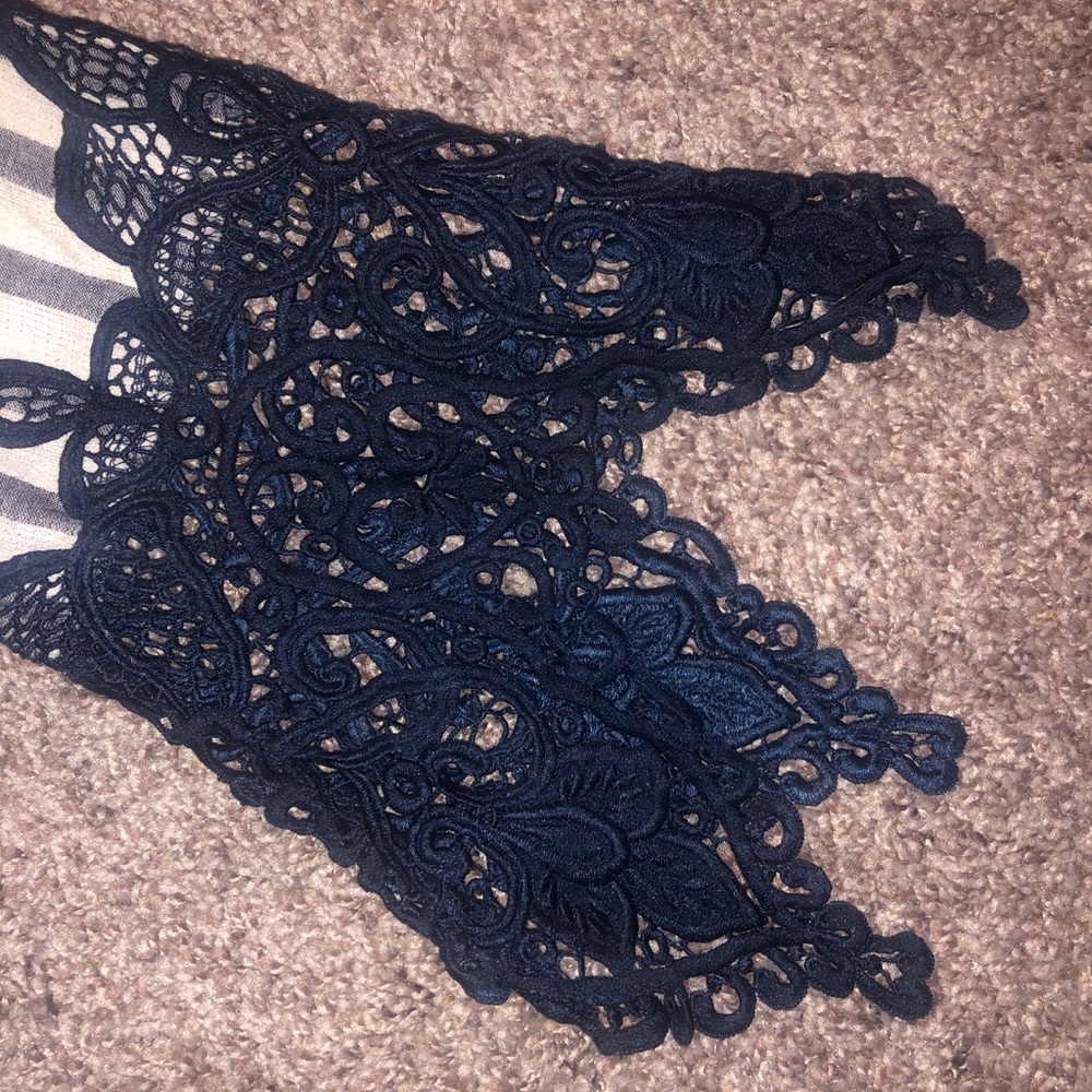 Navy Striped Crochet/Lace Top😍 - Picture 3 of 5